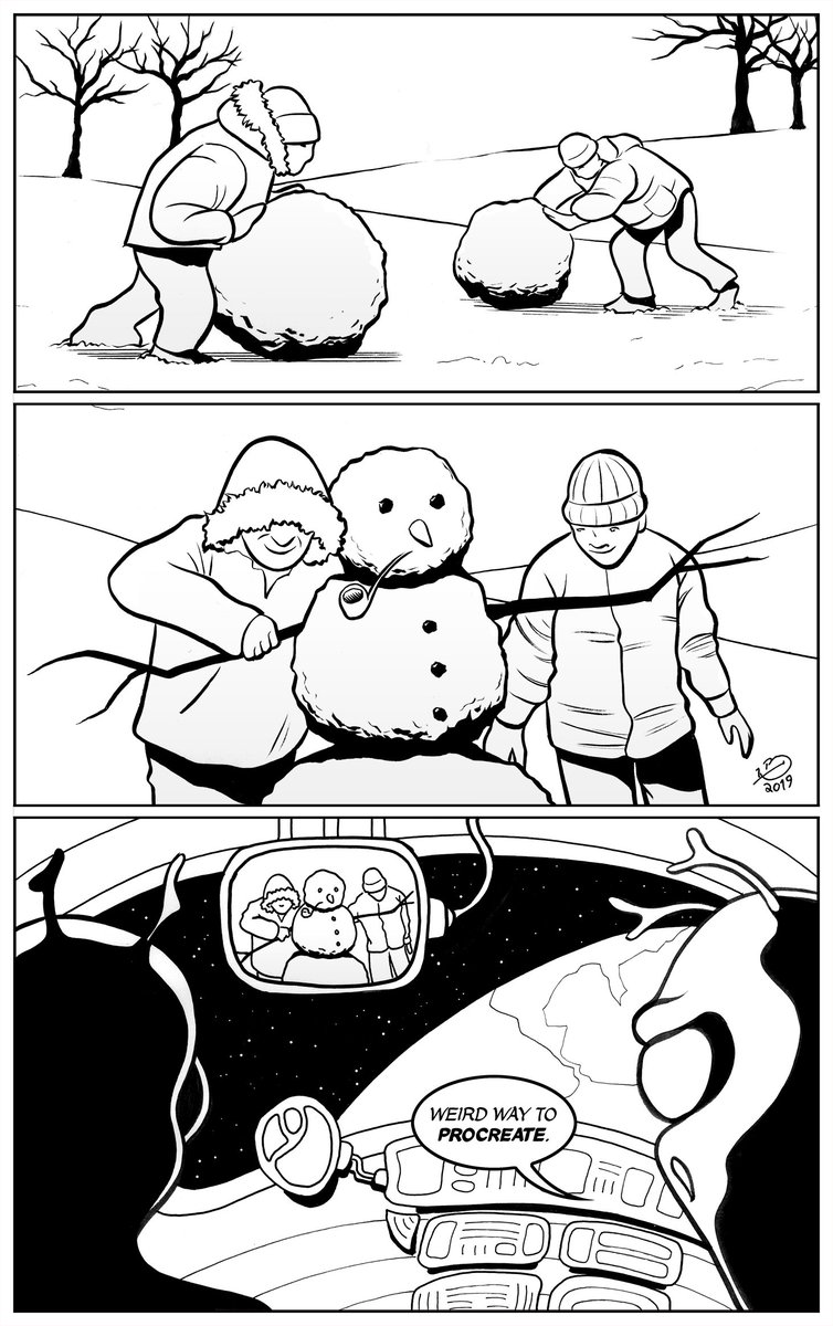 NLS_42's tweet photo. Here's my #ShadowLair #webcomic, number 107.
Shadow Lair is collected at
https://t.co/X5oHBxreEh
&amp;
https://t.co/9kA1iH6qHk 
#comic #comics #webcomics #webtoon #funny #joke #drawing #art #artistsontwitter #snowman #winter #snow #alien #aliensareprobablythinking #aliens #Earth https://t.co/9exAtQmSil