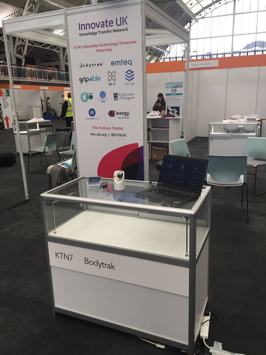Bodytrak_Core's tweet photo. We are set up and ready to go at the @KTNUK @Wearabletecshow! Come and say hi to Dmitry, our senior R&D engineer, who is on the #Bodytrak stand F1 KTN7, and catch our CEO @LTLMarsh on the panel session at 11:20 discussing how to bring an emerging wearable technology to the market https://t.co/J5C1bWujup