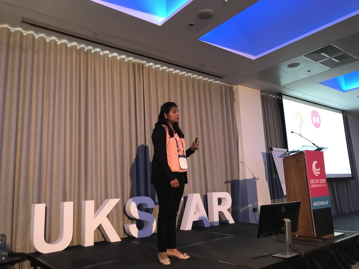 UKSTARconf's tweet photo. Poornima Shamareddy on the #UKSTARConf stage #softwaretesting #qualityassurance https://t.co/dHJVkfpl0R