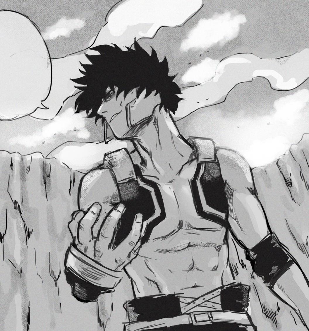 "Yᴏ Sʜɪɴᴅᴏ: ᴛᴀʟʟ, ᴍᴜsᴄᴜʟᴀʀ ʏᴏᴜɴɢ ᴍᴀɴ ᴡɪᴛʜ sʜᴀɢɢʏ, ᴜɴʀᴜʟʏ ʜᴀɪʀ" ? I'm on a [late] bnha roll and this panel, I had to ? 