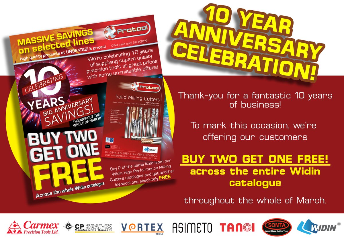 Alongside our Tiny Tool promotion, we are also offering our customers ANOTHER outstanding saving! Buy two of the same item from our Solid Milling catalogue, and receive a third free! protool-ltd.co.uk/wp-content/upl…