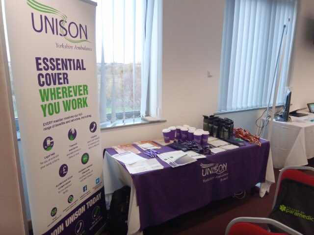 UNISON YAB  ready for the College of Paramedics CPD day at Hull, please drop by us for information, advice and our large selection of of merchandise