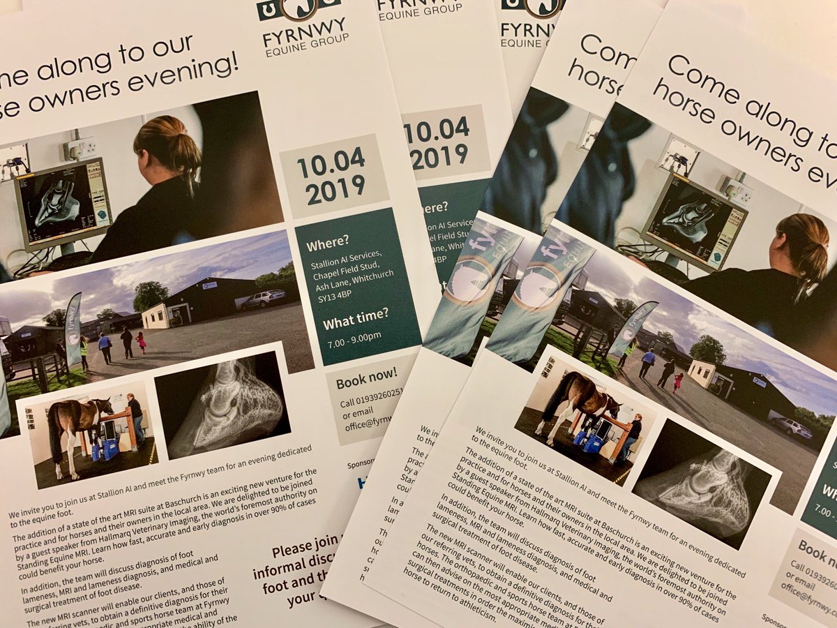 Come along to our horse owners evening on 10th April at <a href="/StallionAI/">Stallion AI Services</a> . We have our own vet and guest speakers discussing lameness, MRI of the leg and treatment options. Call the office on 01939260251 to reserve your place #equinevets #MRI #clientevening #shropshire