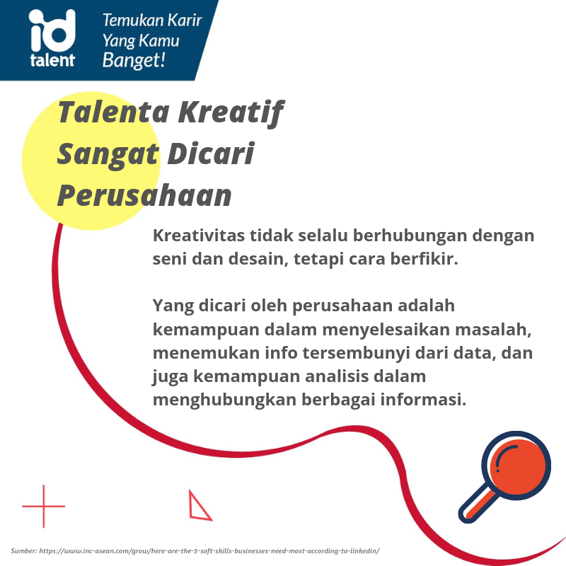 Talenta yang memiliki cara berfikir kreatif saat ini menjadi kebutuhan utama. Kreatifitas penting untuk bisa menganalisis situasi dan menemukan solusi yang tepat
----------
#talent #talentindonesia
#creative #kreatif #creativethinking 
#workingtips