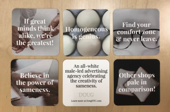 For #SXSW, @daileyla created a parody independent agency 'Doug NYC', highlighting the ridiculousness of non-diverse teams.

bit.ly/2SZyZMH