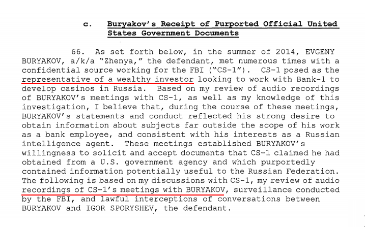 157) In 2016 doc (Trump is nominee) all reference to “wealthy investor” or fact the UCE is working “as representative” of Associate is gone. In 2015, the “Associate” is the *reason* Buryakov’s handler tells him to proceed despite smelling a trap. In 2016? Barely an "individual".