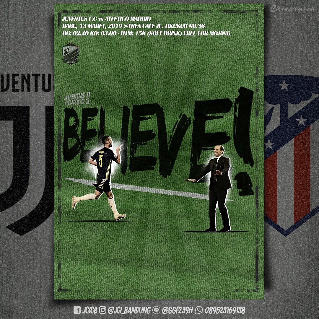 JCI_Bandung's tweet photo. #Nobar #NobarUCL
@juventusfc vs @Atleti
Rabu, 13 Maret 2019
OG 02.00 WIB
HTM 15K
Trea Cafe, Jl. Tikukur 36
DC All About Juventus
CP: Indra - 089523169138
Non Siamo Solo Un Comunita Ma Una Grande Famiglia
#GETREADY #TOCOMEBACK #FINOALLAFINE #FORZAJUVENTUS https://t.co/4l4PzwhGXV