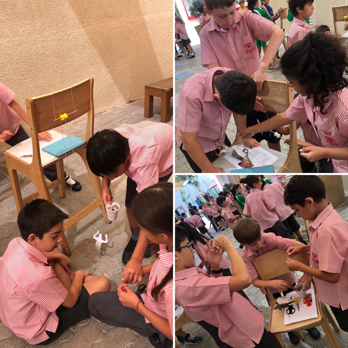 DESSyear5's tweet photo. What a fantastic morning ‘rescuing’ our teachers by creating advanced weighted pulley systems @DESS_YearFive #DESS_stemweek2019 #pulleys #mechanisms #gears https://t.co/UBCrejhB32