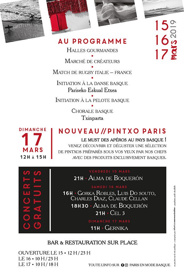 Ce WE 14-17/03 retrouvez les <a href="/EdAtlantica/">Editions Atlantica</a> à <a href="/mairiedu13/">Mairie du 13e</a> #Paris pr l'évènement "Paris en mode basque" !! #expo #createurs #gastronomie #apero #pintxo #concert #culture #chant #danse #pelotebasque programme ⤵️ #PEMB2019 #PaysBasque