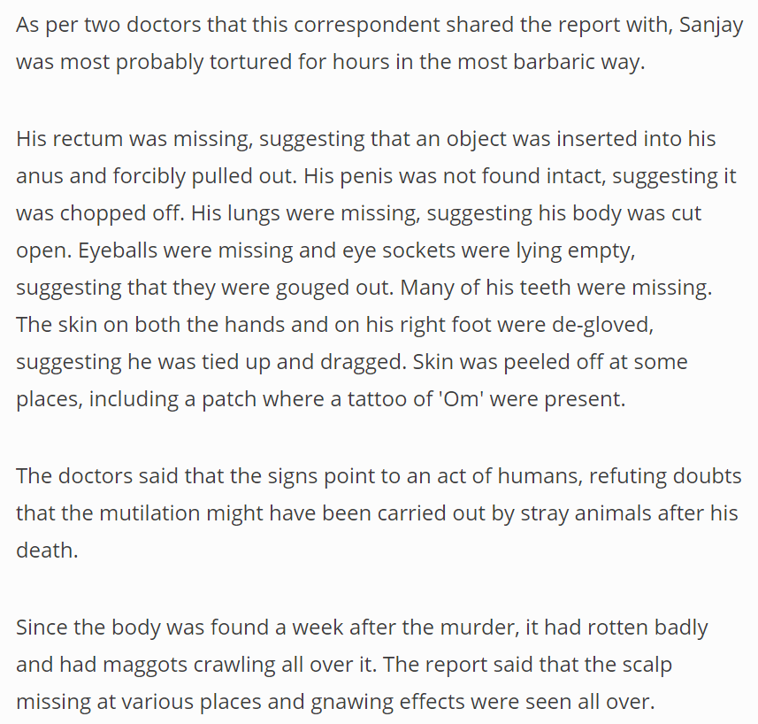 haryannvi's tweet photo. Sanjay's crime? He married a Muslim girl.

This is the price he paid.

Understandable. They can't even tolerate a Muslim girl playing Holi with a Hindu boy. Let alone marriage between them.

Great reporting by @swati_gs, again. https://t.co/neMXMvukD7
