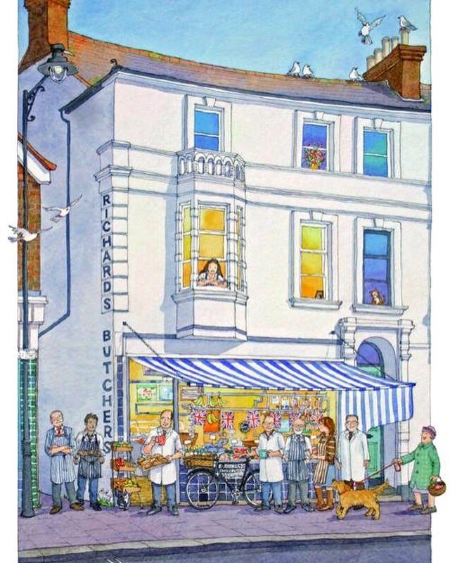 This week is #NationalButchersWeek ...so here is one I did earlier. #richardsbutchers have been serving the people of Lewes for generations. #leweshighstreet #shoplewes #butchersshop #watercolour