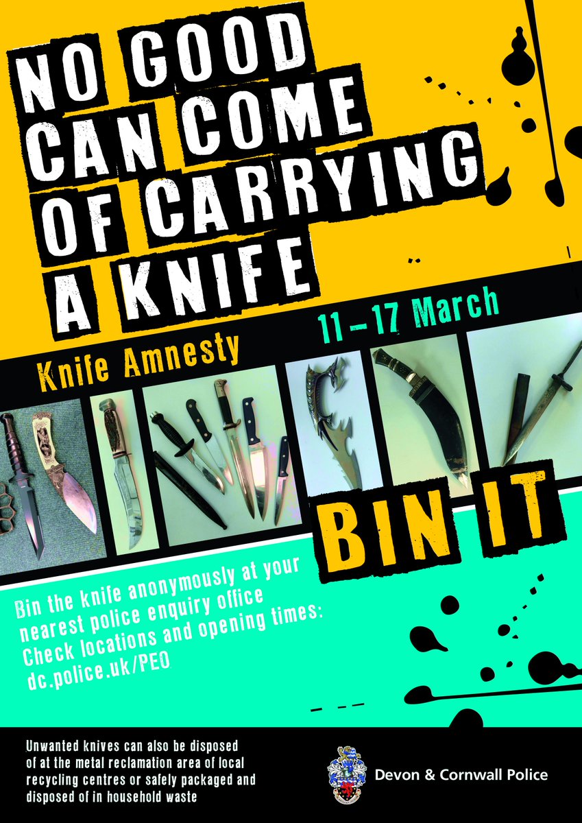 #StopKnifeCrime #KnifeAmnesty

Carrying a knife in public is illegal & dangerous. You could receive a prison sentence of up to 4 years even if the knife is not used. No good can come from carrying a knife.

For basic knife laws, visit: gov.uk/buying-carryin…