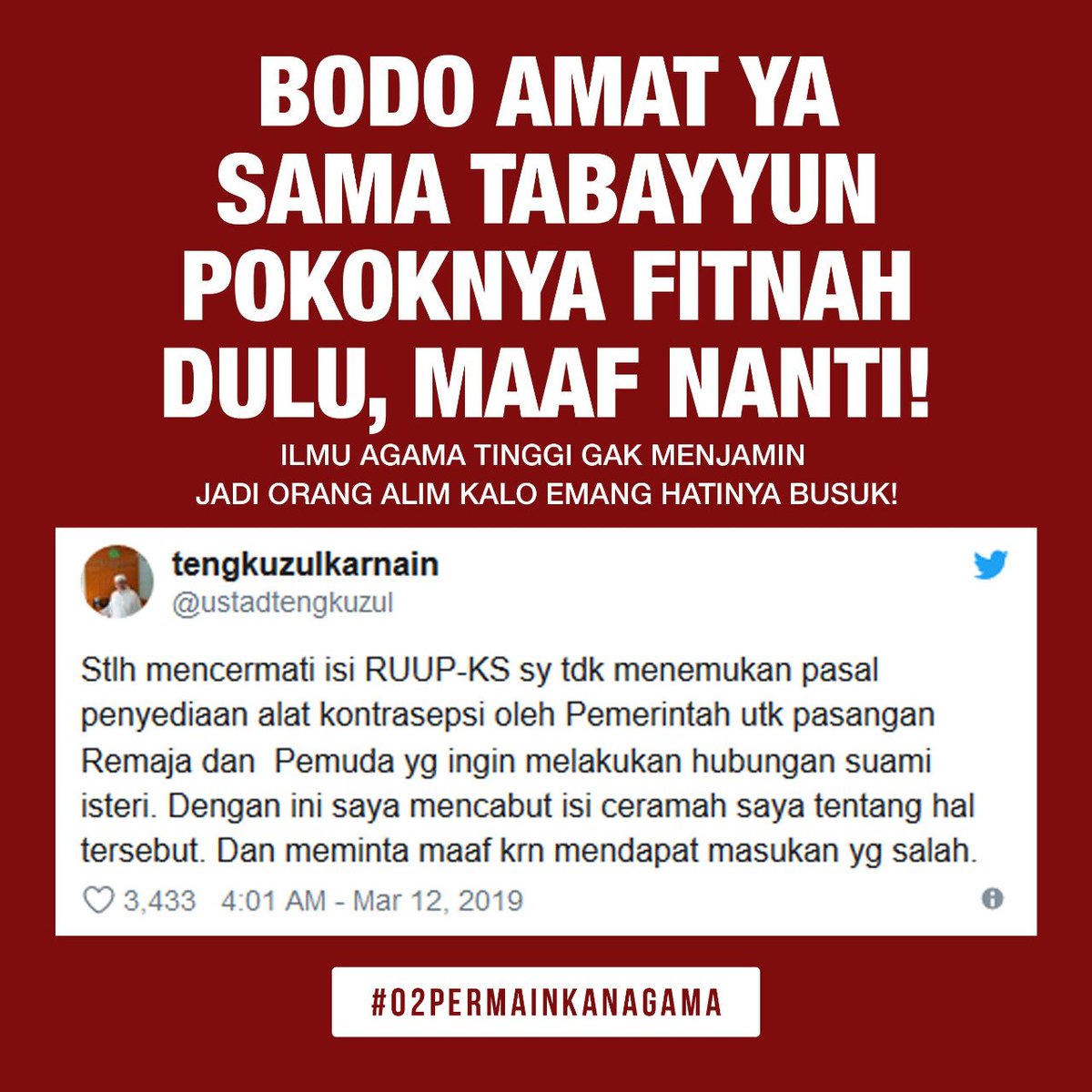 cur_ah's tweet photo. Ilmu agama tinggi tapi hati penuh kebencian dan dengki ya seperti ini! Fitnah seakan halal dilakukan.
#02PermainkanAgama https://t.co/DcYR7l1q0l
