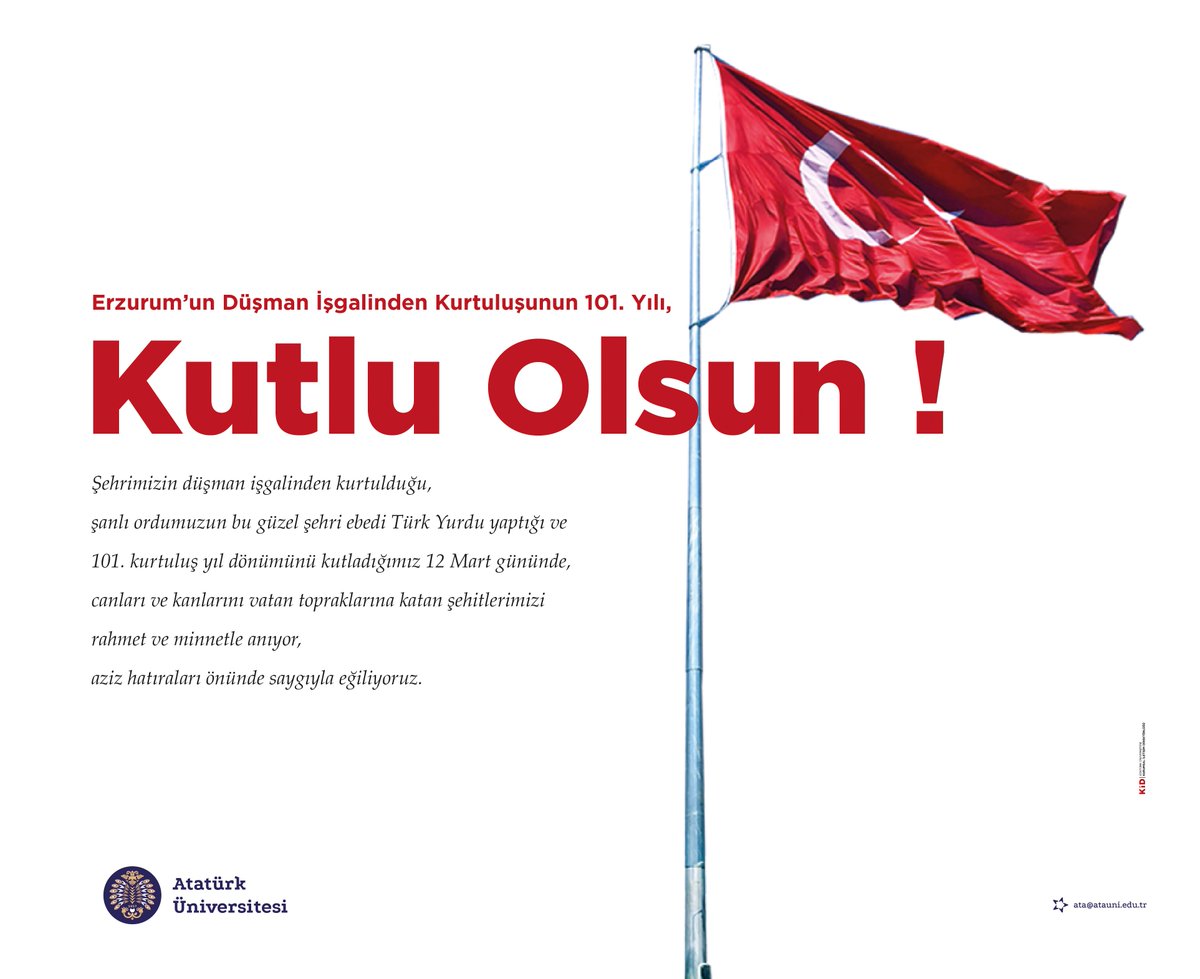 Erzurum'un düşman işgalinden kurtuluşunun 101. yılı kutlu olsun. 🇹🇷
Canları ve kanlarını vatan topraklarına katan şehitlerimizi rahmet ve minnetle anıyor, aziz hatıraları önünde saygıyla eğiliyoruz.
#12Mart1918 #ErzurumunKurtulusu