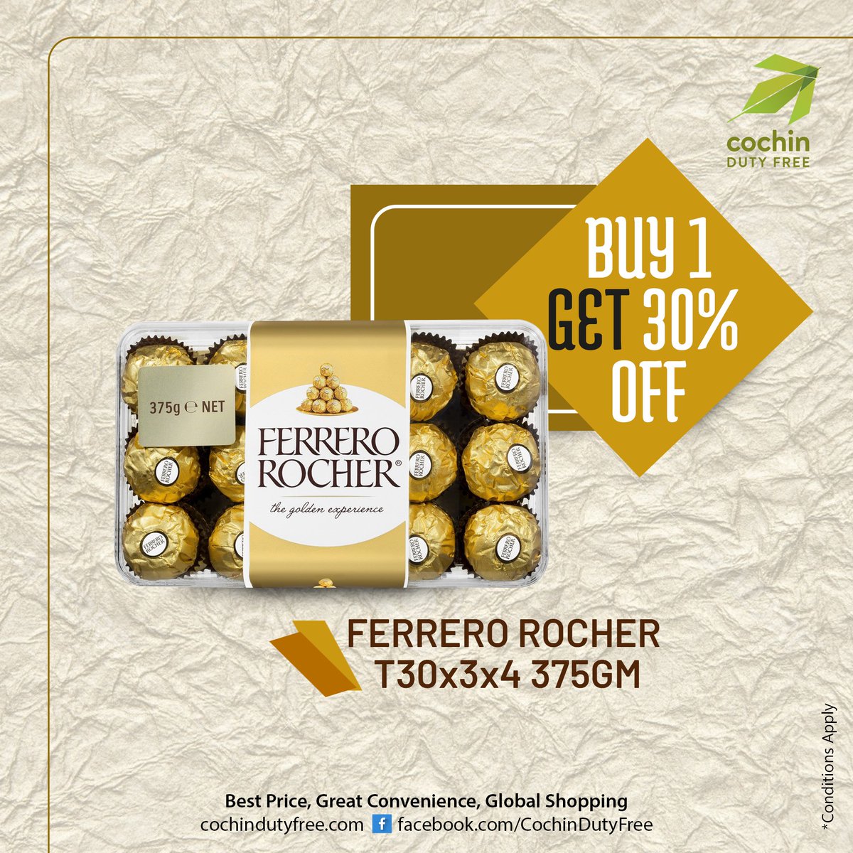 CochinDutyFree's tweet photo. Where do the cud of the taste lie...Try Ferrero Rocher.
Buy 1 Ferrero Rocher &amp; Get 30% off! https://t.co/UUSbNb0oRS