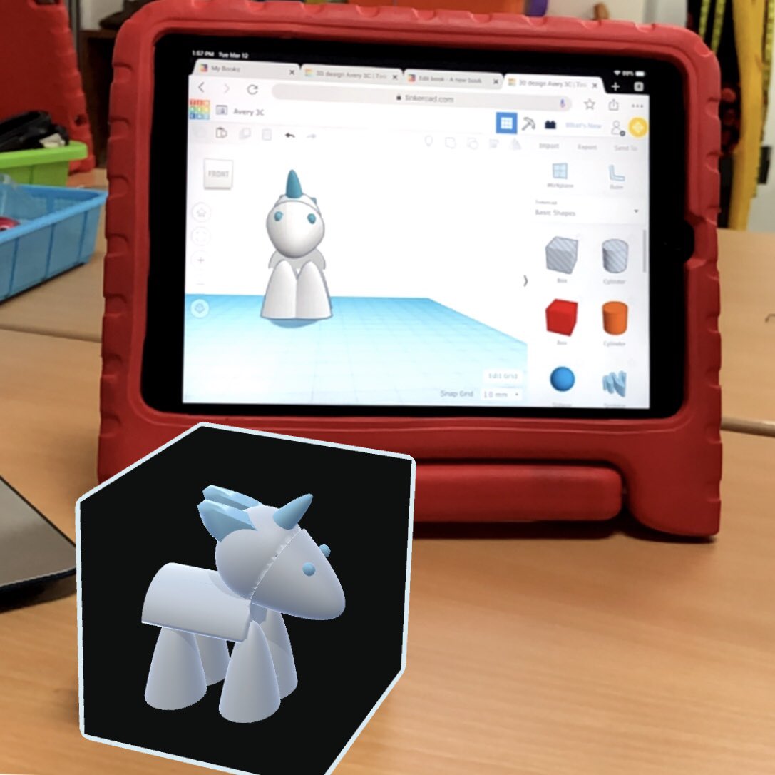 janeinjava's tweet photo. A student-made unicorn created on Tinkercad and previewed on a Merge Cube. Love how useful this is! #mergecube #makerspace #3dprinting #jiselementary #itime https://t.co/hwzHvkCjjd