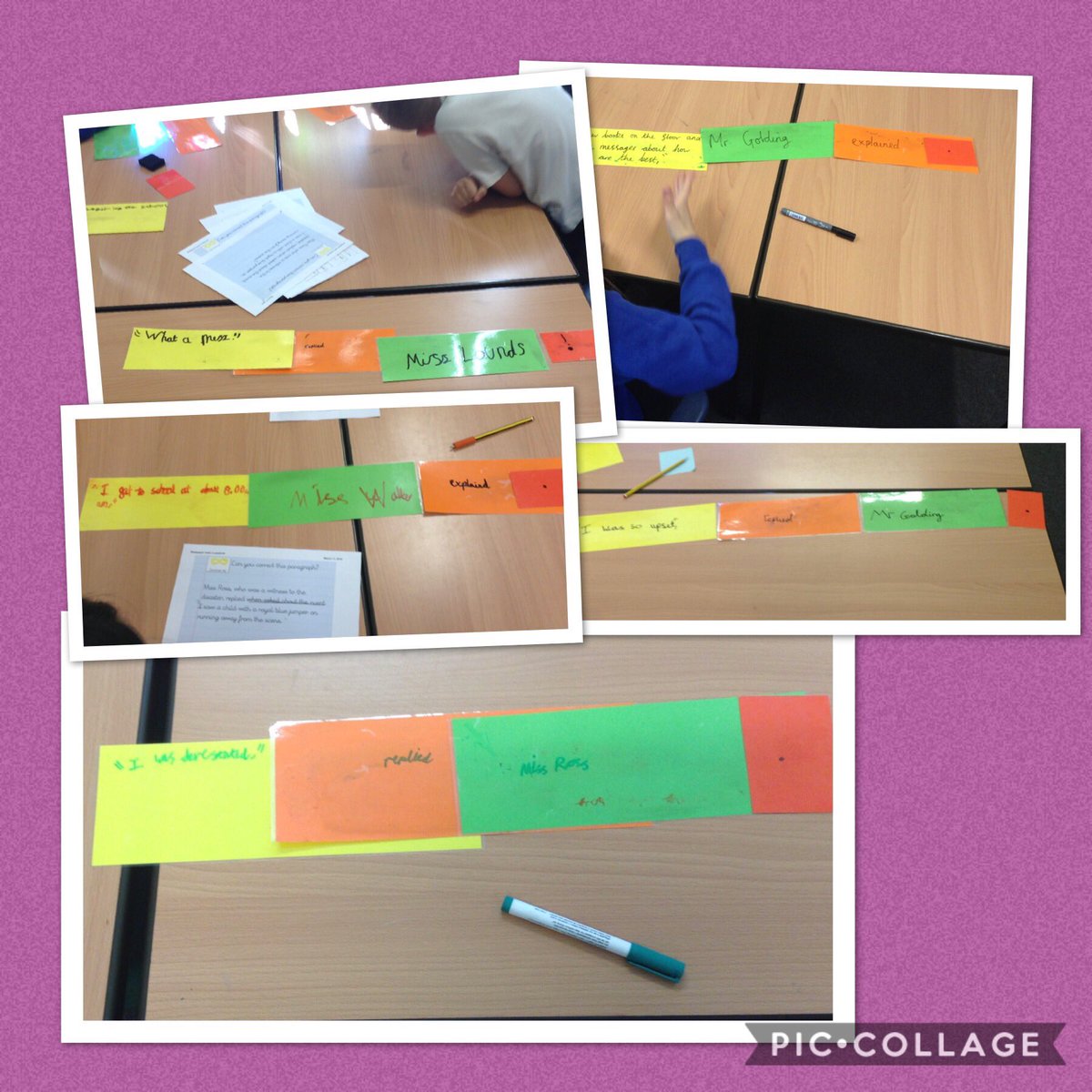 Ashwoodspencer4's tweet photo. Year 4 have been using the Rainbow Grammar strips to correctly punctuate speech. These will be included in their witness accounts, reporting the destruction of our school library!!! #mindfulmonday #invertedcommas #witnessaccount #Rainbowgrammar https://t.co/GXXSdb4H6I