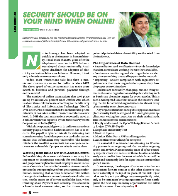 SafeCRQ's tweet photo. Security Should be on your Mind when Online - says @topawan 
Read inside - https://t.co/bNdOU25Ik2
#cybersecurity  #Lucideus #securities #dataprotection #hacking #informationsecurity  #datasecurity #privacy https://t.co/lLCt399RnD