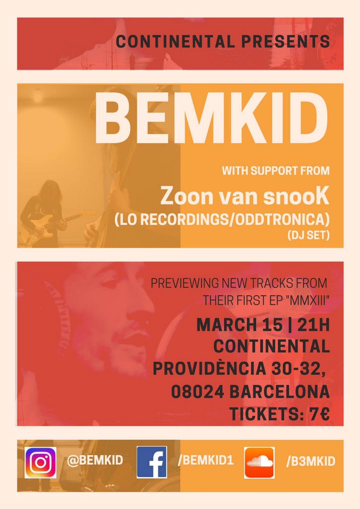 Este viernes 15 en dieecto BEMKID+ZOON VAN SNOOK 21:30h