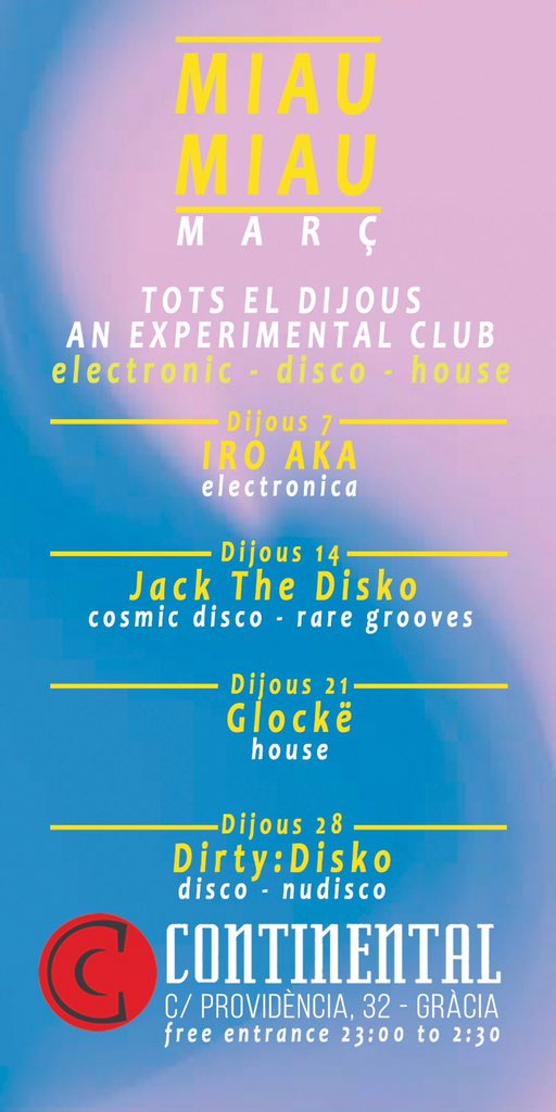 Este jueves 14 en MIAU MIAU party dj JACK THE DISKO con lo mejor del cosmic disco - rare grooves