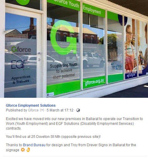 Great to see <a href="/GforceAU/">gforce employment + recruitment</a> is very happy with the office signage we designed! 👍 #graphicdesign #geelong