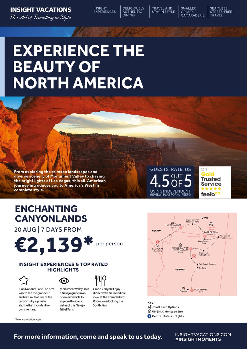TTC_ireland's tweet photo. From exploring the crimson landscapes and diverse scenery of Monument Valley to chasing the bright lights of Las Vegas, this all-American journey introduces you to America's West in complete style. ๐๏ธ๐๏ธ๐๏ธ
#ThinkTTC #InsightMoments https://t.co/74z0I6K1tJ