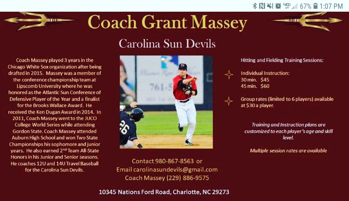 carolina_devils's tweet photo. If your looking for some hitting lessons or inf work give us a call we  will set you up. 980-867-8563 https://t.co/hWFftcq9JM