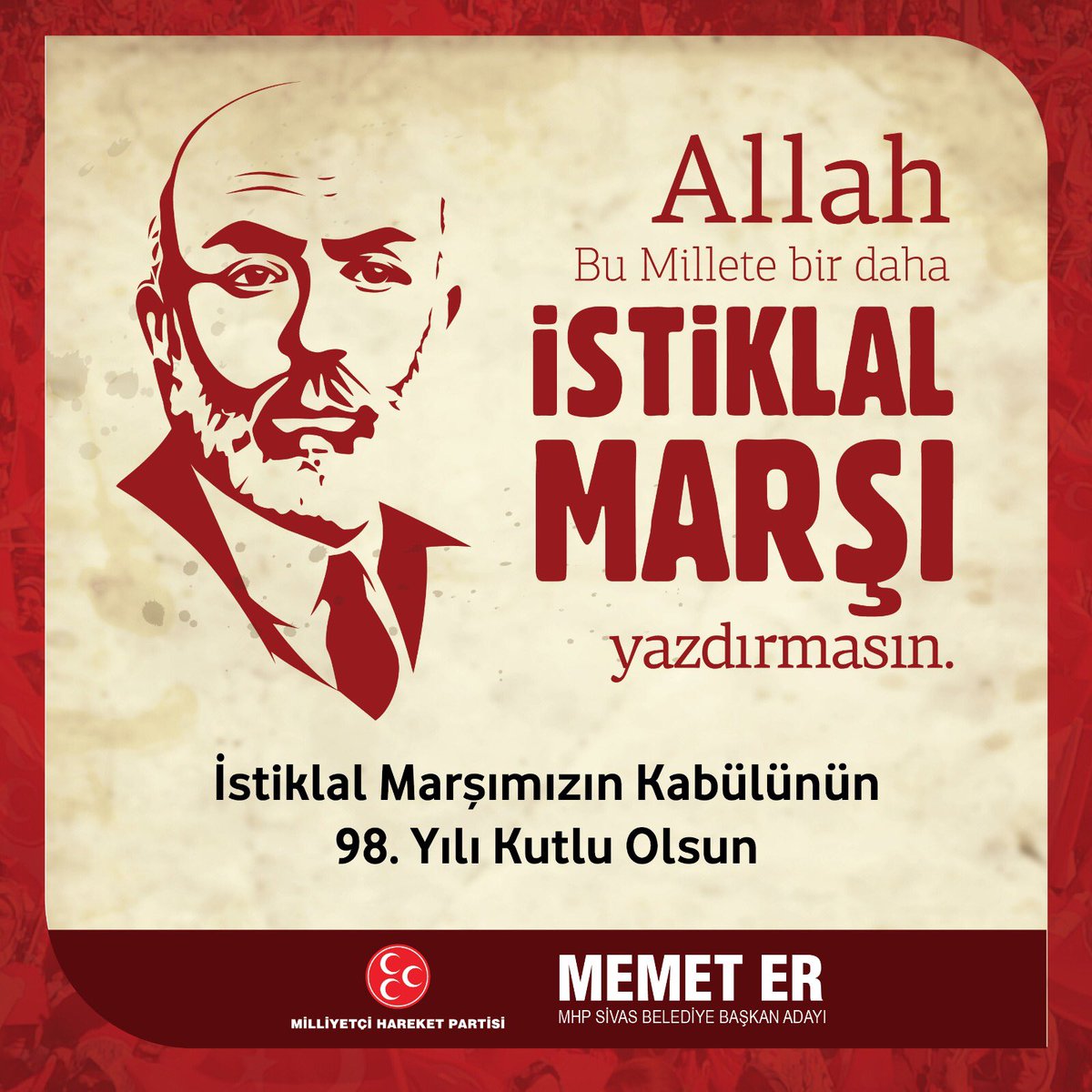 memetermhp's tweet photo. İstiklal Marşımızın kabulünün 98.yıl dönümü kutlu olsun.
Allah bu millete bir daha İstiklal Marşı yazdırmasın.! #MehmetAkifErsoy https://t.co/yRdaZkI5MU