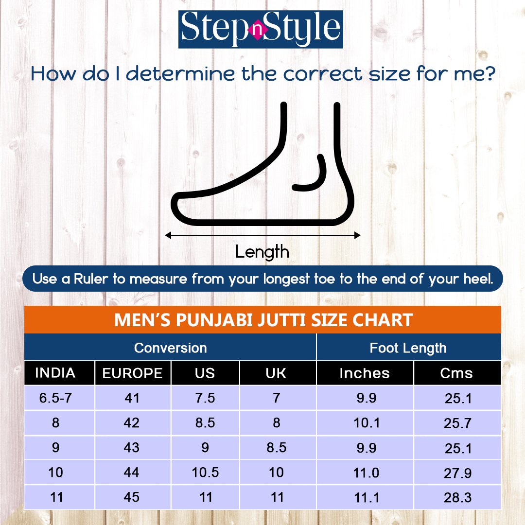 stepnstyleindia's tweet image. Take a look at size chart of all the Men&apos;s punjabi jutti.

#khussajutti #punjabijutti #sizechart #menpunjabhijutti #men #fashion #partywear #yamunanagar #stepnstyle