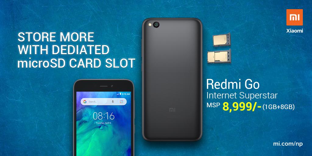 XiaomiNepal's tweet photo. #RedmiGo comes with Dual sim slots and a dedicated microSD card slot, and a lighter version of Android to provide more space for storage. So what takes up the most storage space on your phone?
#InternetSuperstar
A. Songs
B. Pictures
C. Videos
D. Others https://t.co/QVBfxL2O9q