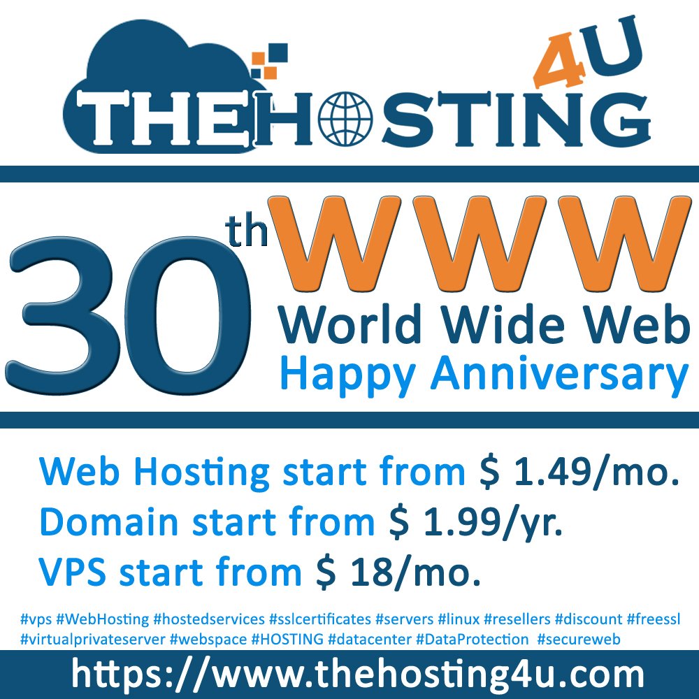 thehosting4u's tweet photo. Special Offer on 30th Anniversary of www

VPS Starts from $ 18/mo only. 
Book Now at : https://t.co/JG3a8vBopn

https://t.co/tenSftk5Y5

#vps #WebHosting #sslcertificates #servers #resellers #virtualprivateserver #webspace #datacenter #DataProtection #freessl #secureweb #www https://t.co/uKCYRzV01A