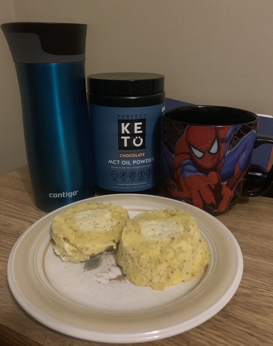 2krazyketos's tweet photo. Getting Caleb’s morning started w/ an #easy #breakfast ❤️ An iced #keto #coffee ☕️ using @perfectketones #chocolate #mctoil powder and a #savory 90-second #mugbread using a #recipe from @tasty 👍🏻#mom #kid #teen #classof2019 #senioryear #2krazyketos #spiderman @GoContigo https://t.co/1zAaprH73x