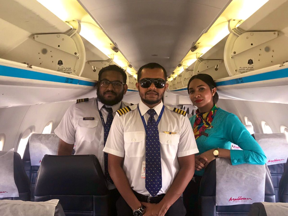 MaldivianAero's tweet image. Shout out to our crew, Captain Abdul Baasith Ibrahim, First officer Rimah Rushdhi and In Flight Supervisor Hasna Mohamed for the smooth landing at Gan international Airport. Alhamdulillah.