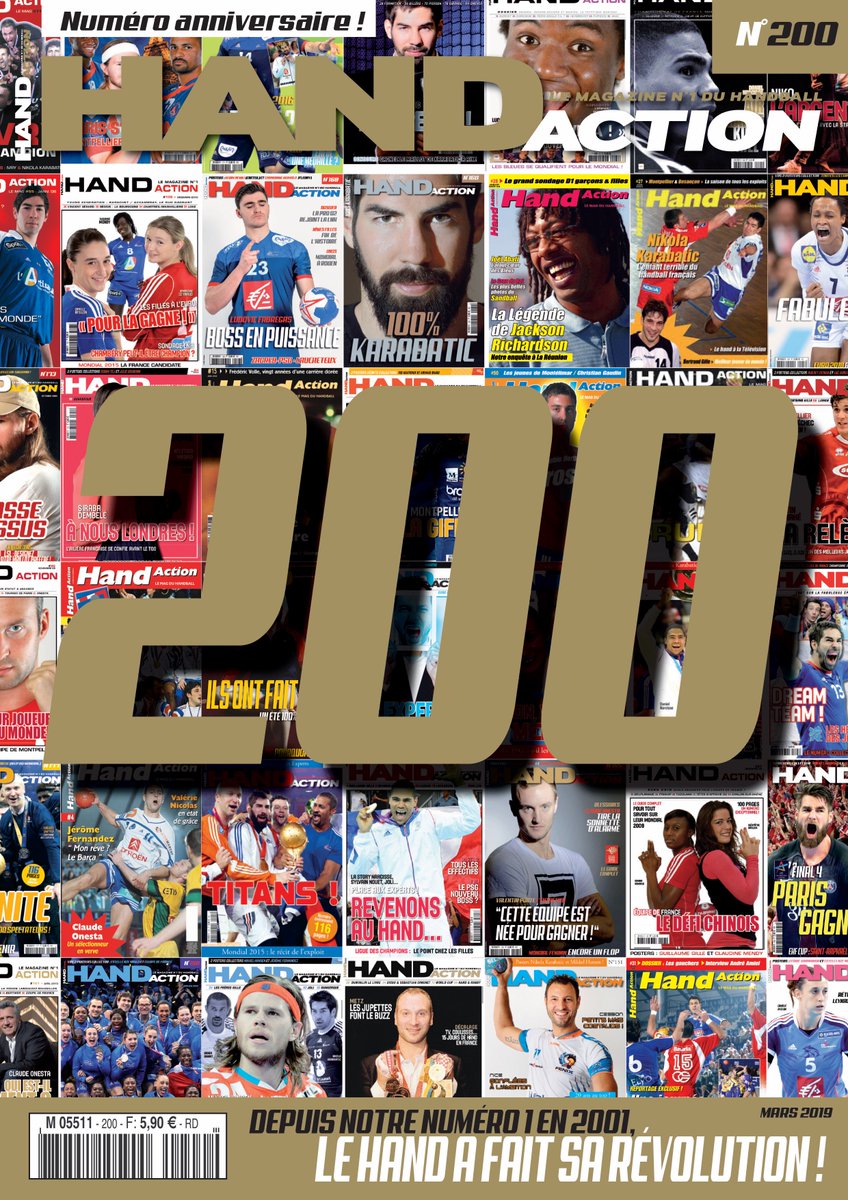 HandActionLeMag's tweet photo. 🎂 N'oubliez pas que cette semaine sort le n°200 de Hand Action ! On revient sur l'évolution du handball français depuis 2001 avec Amandine Leynaud, Daniel Costantini, Jérôme Fernandez et plein d'autres ! Et un regard vers le futur avec @SadouNtanzi ! 🇫🇷 https://t.co/uXovlZvZx7