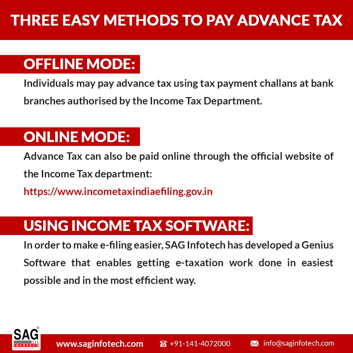 SAG Infotech Private Limited (@saginfotech) on Twitter photo Get to Know About Three Easy Methods to Pay Advance Tax
Read more: bit.ly/2J8lEC2
<a href="/IncomeTaxIndia/">Income Tax India</a> #Advancetax #incometax #IncometaxIndia Get to Know About Three Easy Methods to Pay Advance Tax
Read more: bit.ly/2J8lEC2
<a href="/IncomeTaxIndia/">Income Tax India</a> #Advancetax #incometax #IncometaxIndia