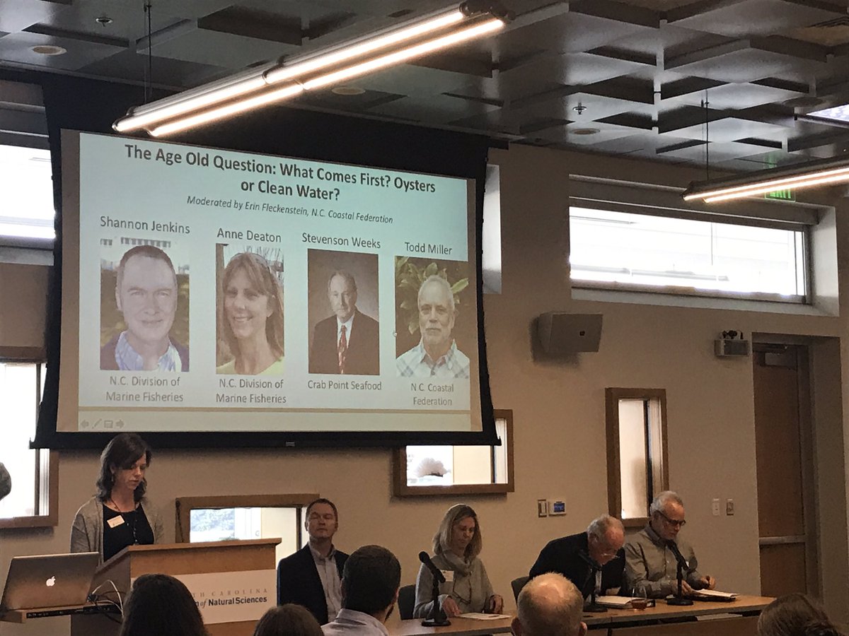nc_oysters's tweet photo. What Comes First? Oysters or Clean Water? - with #ShannonJenkins of #NCDMF @NCDEQ, #AnneDeaton also of #NCDMF @NCDEQ, #StevensonWeeks of #CrabPointSeafood and #ToddMiller of @NCCoastalFed moderated by #ErinFleckenstein of @NCCoastalFed
#ncoysters #oystersummit19 @SeaGrantNC https://t.co/ran9sEfbbj