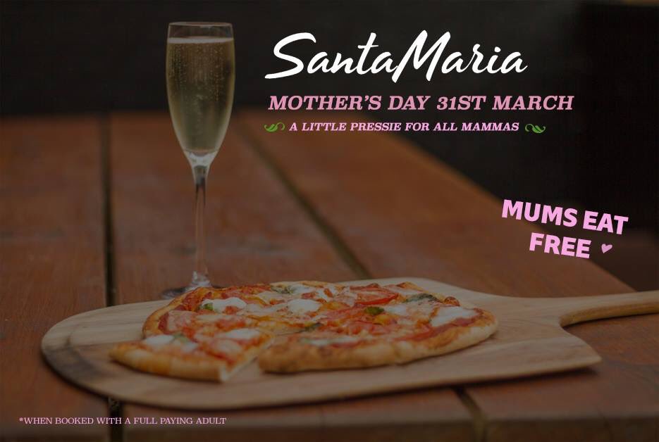 The perfect #MothersDay treat...🌸 
Surprise your Mamma with a delizioso meal on Sunday 31st March at Santamaria..... For FREE!

Call to make your reservation 
029 2022 9113 🥂