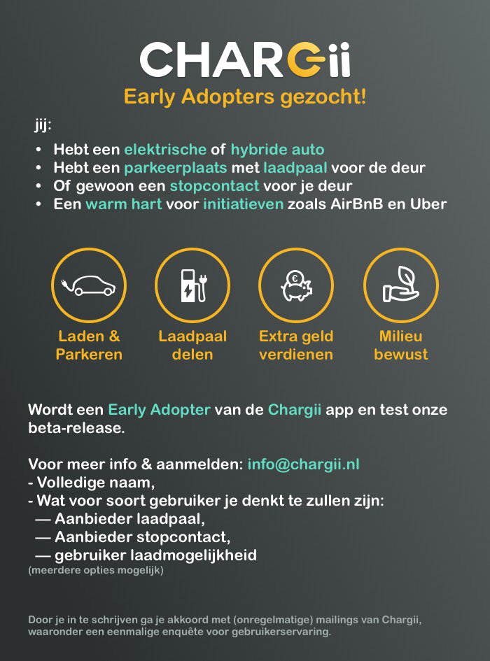 MauriceZedde's tweet photo. Rij jij al elektrisch of hybride en wil je geld verdienen met je laadpaal of stopcontact? Dan hebben we jouw nodig!
#elektrischrijden #hybride #chargii https://t.co/OuZ6ONutZG