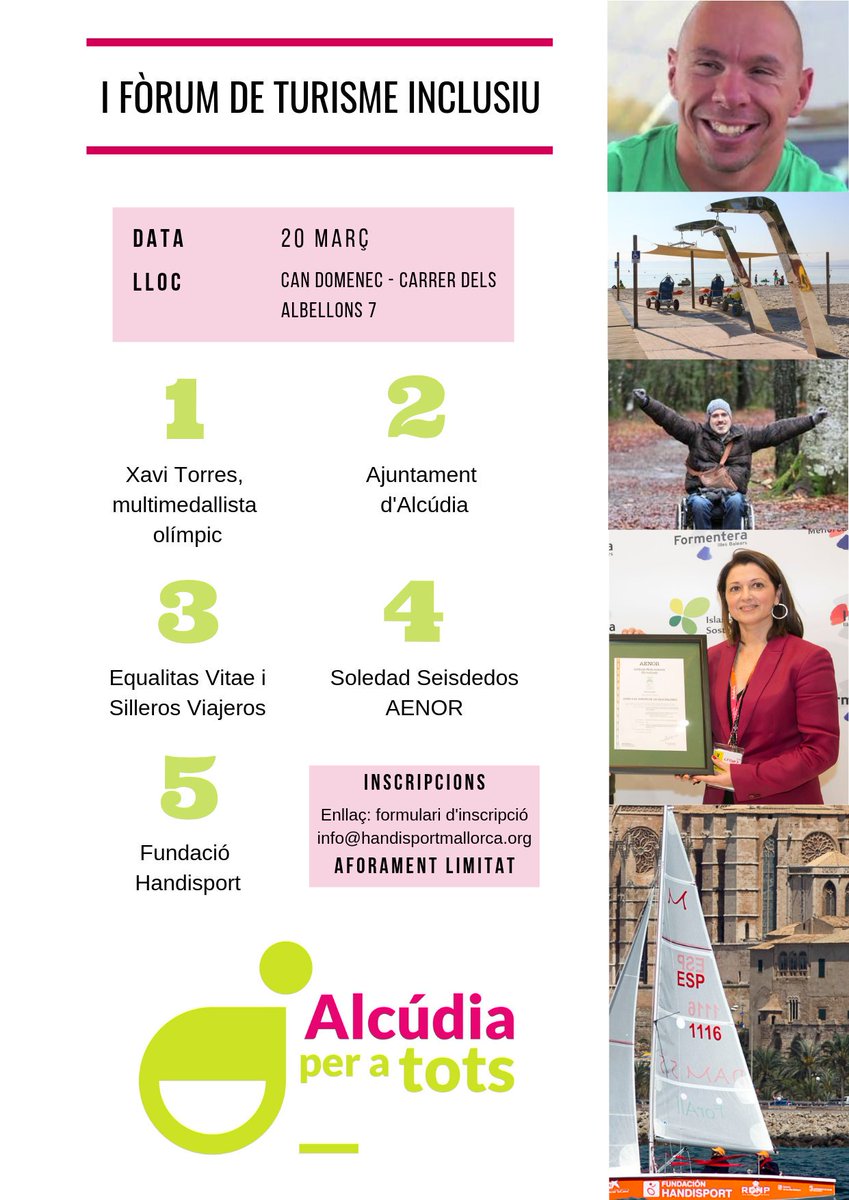 ¿Te apuntas al I Foro de Turismo Inclusivo en <a href="/AlcudiaTourism/">Alcúdia Mallorca</a> ? <a href="/xavi_torres/">Xavi Torres PLY</a> <a href="/HANDISPORT/">HANDISPORT MALLORCA</a> <a href="/equalitasvitae/">equalitasvitae/sillerosviajeros</a> <a href="/AENOR/">AENOR</a> #TurismoAccesible