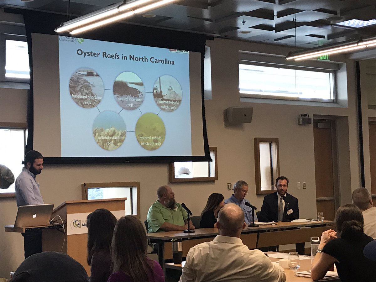 nc_oysters's tweet photo. If You Build It, They Will Come - discussing Healthy Wild #Oyster Stocks with #JacobBoyd of #NCDMF @NCDEQ, #DrLexiaWeaver of @NCCoastalFed, #JessHawkins of #CrystalCoastEcoTours, and #KeithBruno of #EnduranceSeafood moderated by #DrBrianBoutin of @NC_TNC https://t.co/ogGU5KvRTY