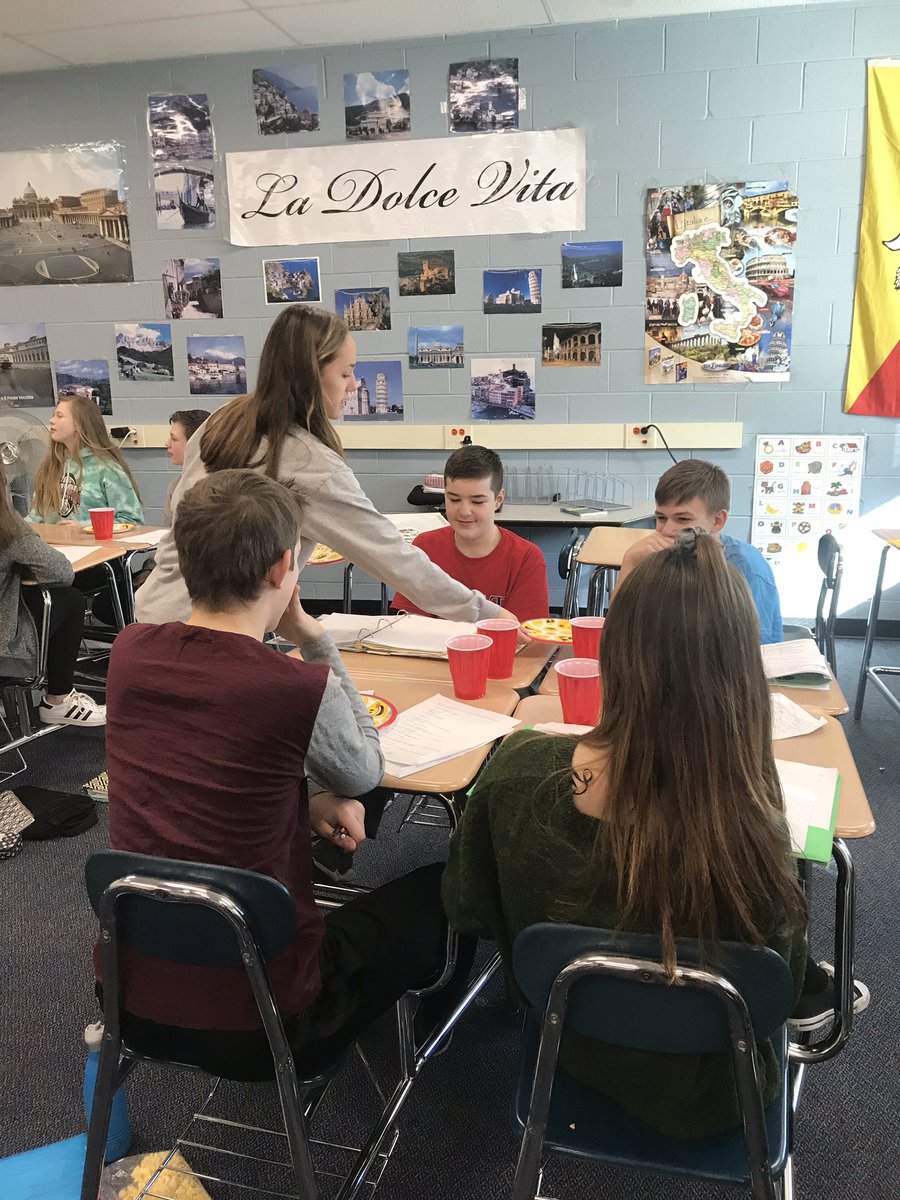 prof_sasso's tweet photo. It Ss @sms8east @sms8west practicing for Summative speaking - a restaurant scene!  #southlearns @AHSD25South https://t.co/R3J09KvMA4