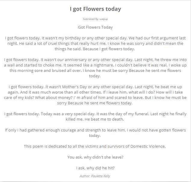 safetynetworkDR's tweet photo. Let this poem resonate with you. Take your thoughts and feelings home and talk about it with a family member or a friend. The more we are aware and understand about violence against women, the greater opportunity we have to stop it. #loveshouldnthurt #endvaw https://t.co/wWIyNAMhA1