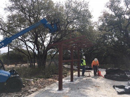SH45SW's tweet photo. Check out the progress at the Hill Country Classroom! The “classroom” will be a shaded trail kiosk where cyclists and pedestrians may rest while viewing maps and signage. #progressinprocess https://t.co/CWpOvIy4Cg