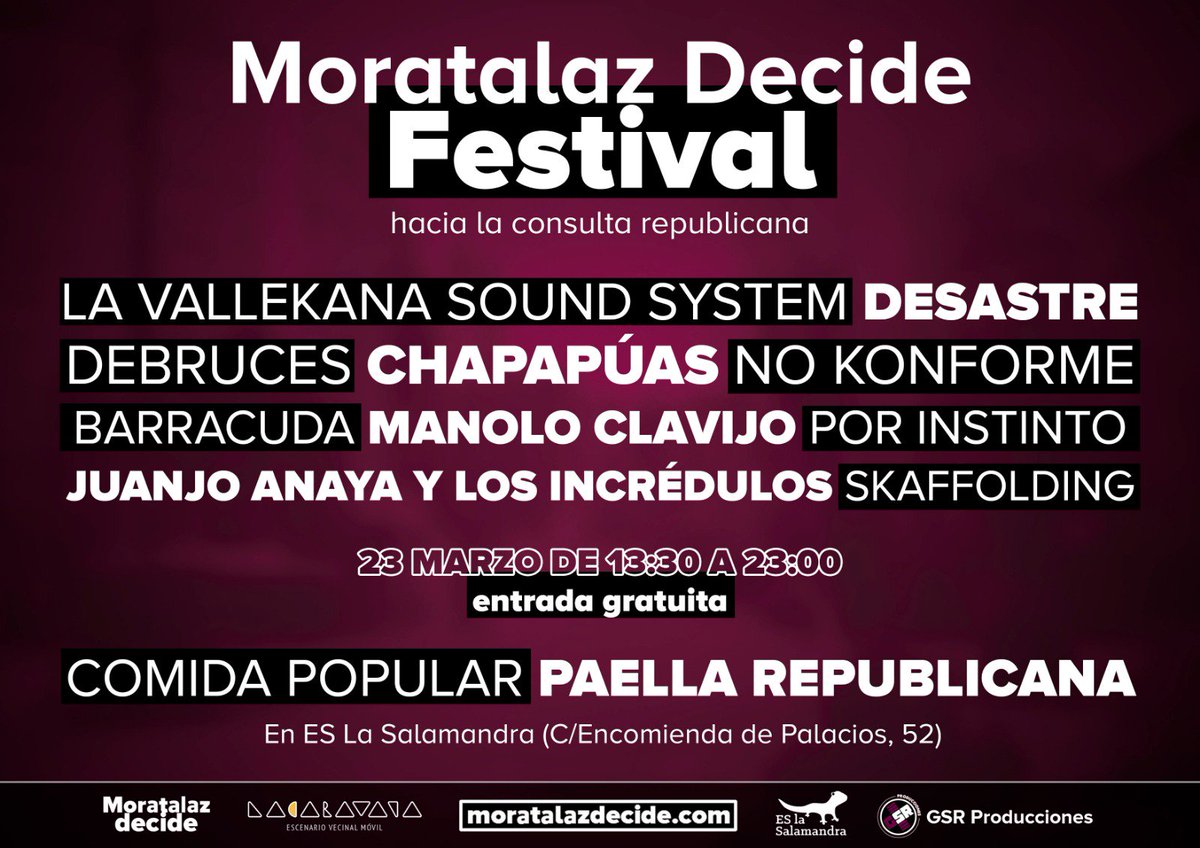 MoratalazDecide's tweet photo. El 23 de marzo tienes una cita en Moratalaz. Ya tenemos el cartel del Festival Moratalaz Decide. ¡Caminemos juntas hacia la consulta republicana! https://t.co/Ixw5jCyaIv