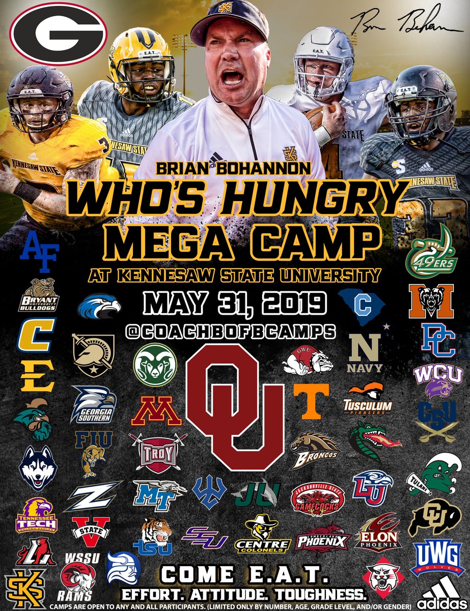 CoachBoFBCamps's tweet photo. WON'T...STOP...GROWING!!! Living up to its name the @CoachBoFBCamps #WHOSHUNGRY Mega Camp is getting HUUUUUGE! @GopherFootball @Vol_Football @MT_FB @WMU_Football @FIUFootball @ZipsFB @TroyTrojansFB @DavidsonFB @ElonFootball @tsu_football @WSSURamFootball @CentreFootball @LC_FTBL https://t.co/4fDcuYBRYb