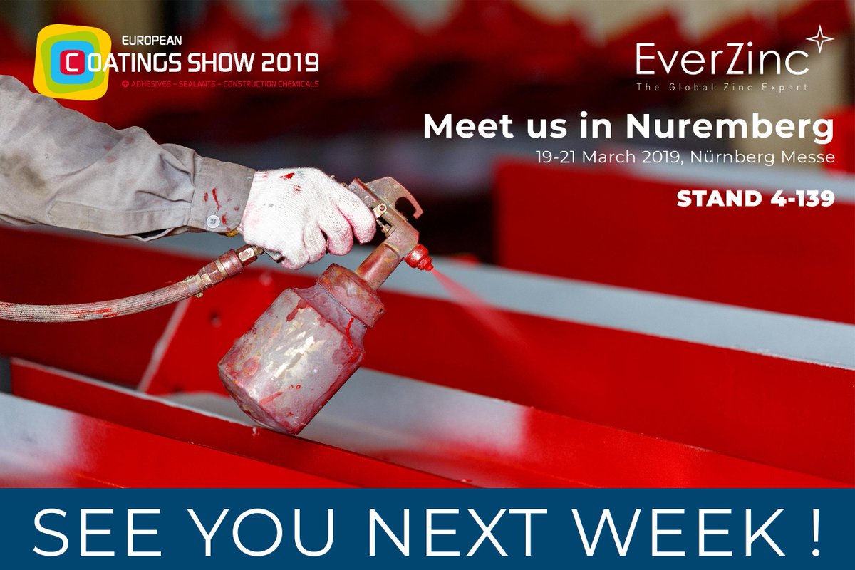EverZincCompany's tweet photo. ONE WEEK FROM TODAY!📣EverZinc will be exhibiting at @EC_Show 2019 in Nuremberg 🇩🇪! Don't forget to stop by our booth 4-139 so that we can show you our wide range of products! #ECS2019 #Coatings #zinc #zincoxide #EverZinc https://t.co/yORukUa9sb