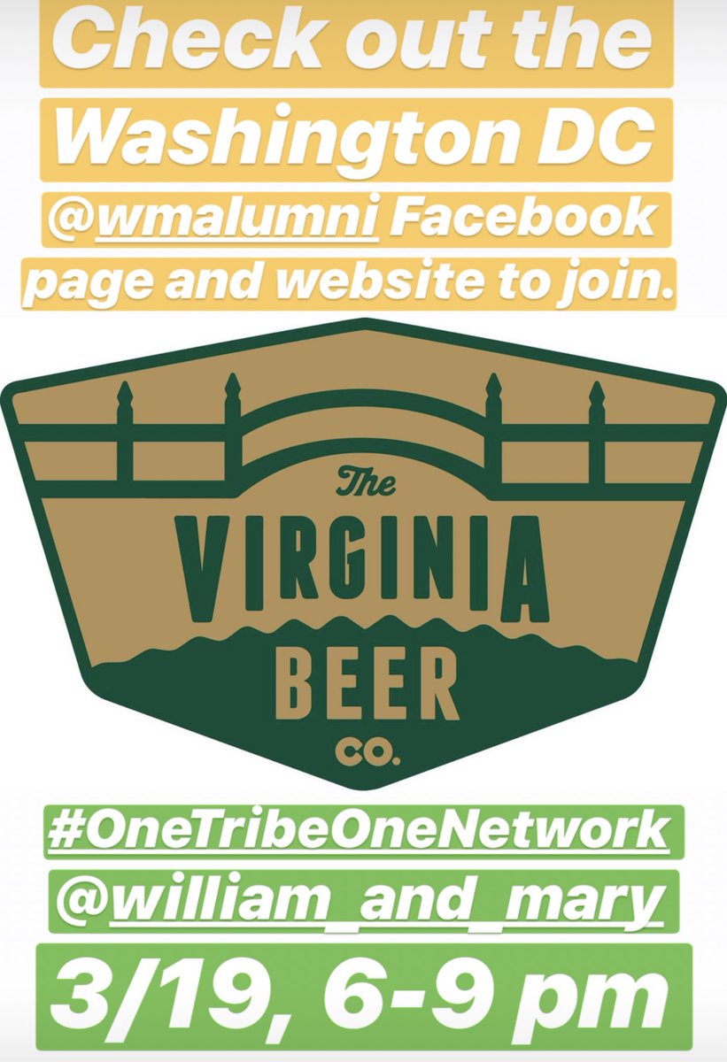 VirginiaBeerCo's tweet photo. Hey, NOVA & DC! We’re heading to @WMDCCenter on March 19th for a night of beers & cheers with @WMAlumni. Join us from 6-9 pm as we present our @GlobalFilmFest presentation on branding (overs 🍺, of course)!
🎟 includes brews & bites! #OneTribeOneNetwork
https://t.co/MMLWk90bip https://t.co/m5dc03tkVE