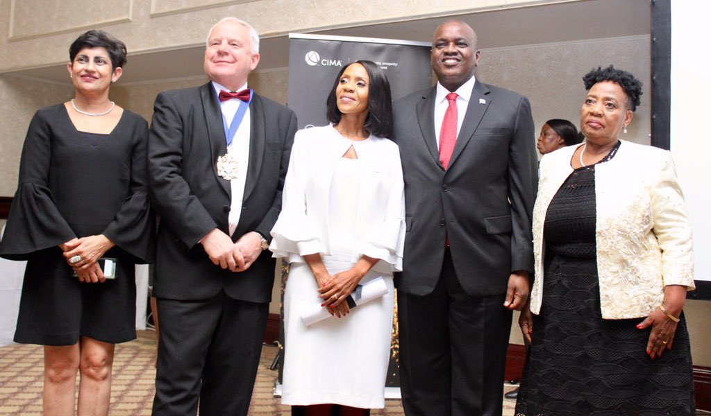 njmasisi's tweet photo. An awesome evening with CIMA President Steven Swientozielskyj as we celebrated CIMA 100 and conferment of Fellowship membership to Mrs Neo Jane Masisi, First Lady of Botswana. https://t.co/6pA5H4KgyL