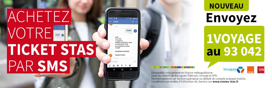 STAS_Officiel's tweet image. [Conférence de presse]
Lancement du ticket par SMS dès aujourd'hui ! Possibilité d'acheter un titre 1h30 pour 1,40€ avec le mot-clé 1VOYAGE !
reseau-stas.fr/fr/ticket-sms/…