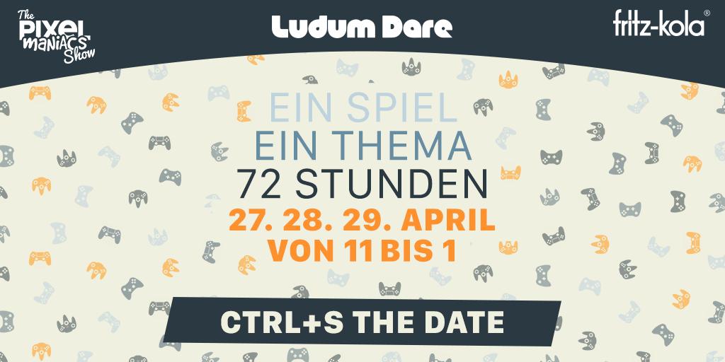Save the Date! Am 27-29. April bauen wir in 72 Stunden ein Game während des <a href="/ludumdare/">Ludum Dare</a> 44! Täglich ab 11 Uhr live bei twitch.tv/pixel_maniacs. Das allererste mal haben wir auch einen Sponsor an Bord - Vielen Dank für den tollen Support, <a href="/fritzkola/">Meister</a>! ❤️